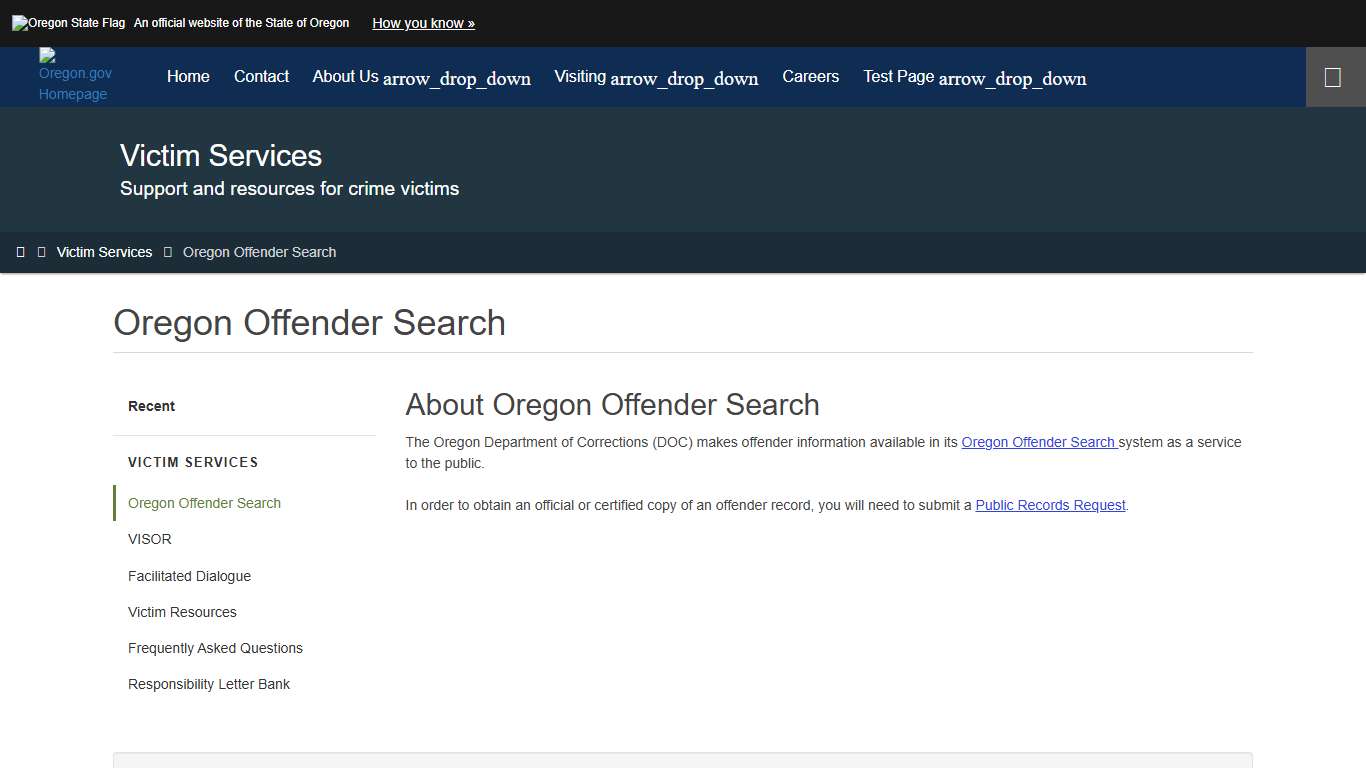 Department of Corrections : Oregon Offender Search : Victim Services : State of Oregon