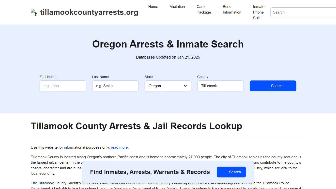 Tillamook County, OR Arrests, Warrants, Police Records Search